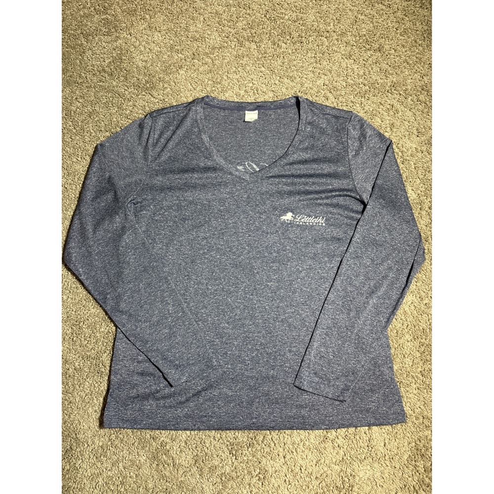 Sport-Tek Womens Blue Heather Lettleiki Icelandics Long Sleeve V-Neck Shirt L